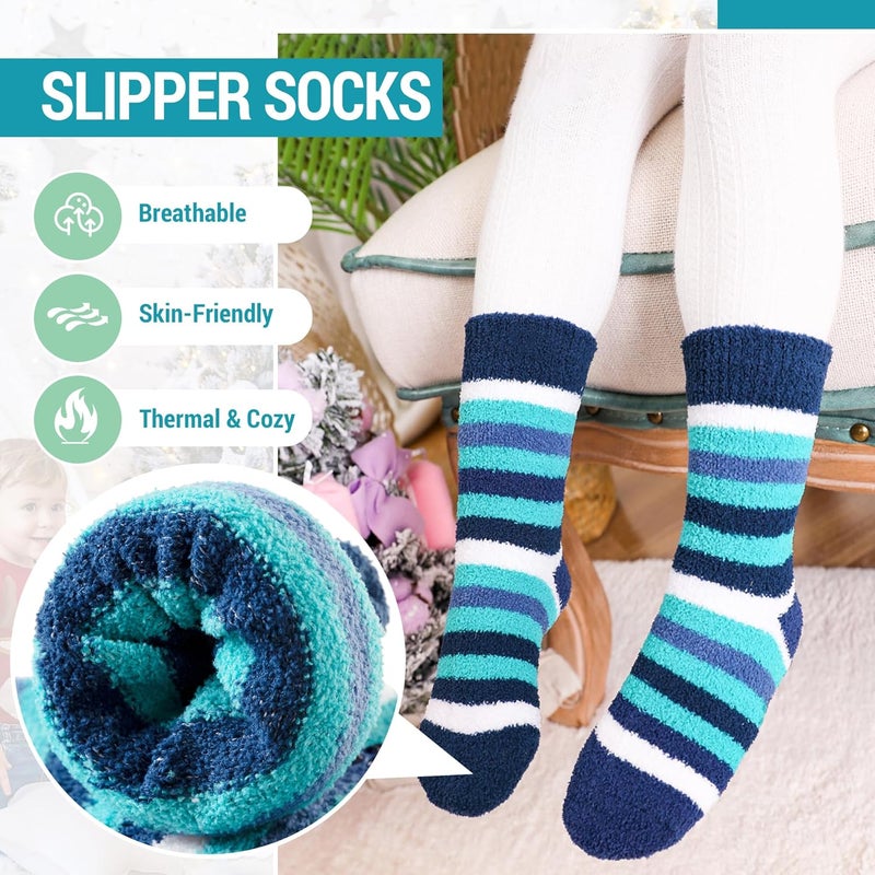 Eocom Kids Fuzzy Slipper Socks with Grips Children Boys Girls Toddlers Non Slip Warm Winter Cozy Fluffy Thermal Cute Socks 6 Pairs - Image 2
